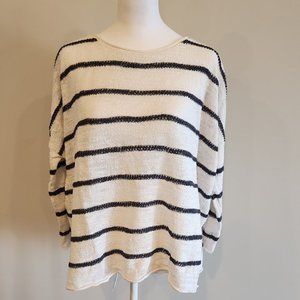 Lou & Grey 3/4 Sleeve Dolman Sweater White & Blue Stripe Thin Knit - Size Medium